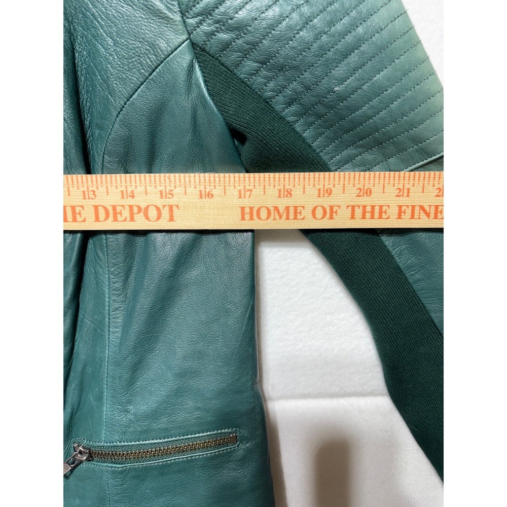 Trouve Emerald Green Leather Moto Jacket Quilted Shoulder Asymmetrical Zip S - Picture 10 of 12